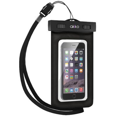 Akiko iPhone 6 PLUS Universal WaterProof Case (IPX8 Certified Protective Smartphone Waterproof Life Pouch / Credit Card Waterproof Bag Case) Waterproof Case for Apple iPhone 6 PLUS 5S 5C 5, Samsung Galaxy S5 S4 - [Black] Universal Waterproof Pouch wi