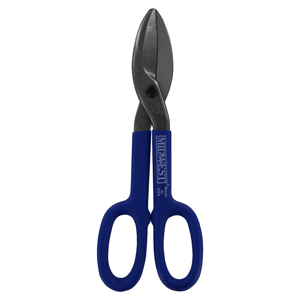 MIDWEST Tinner Snip - 10-Inch Straight/Wide Curved Metal Cutter with Forged Blades & Kush'n-Kote Grips - MWT-107S