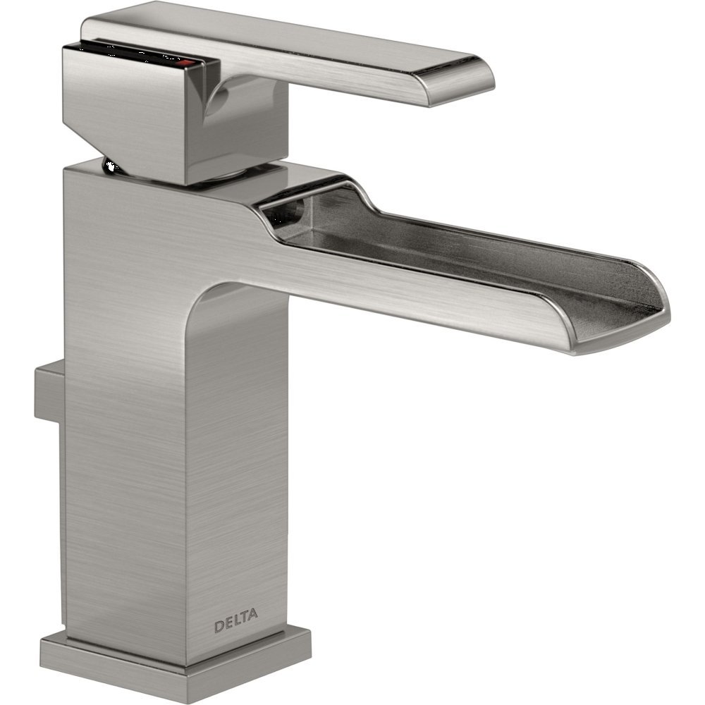 Delta Faucet Ara Single Hole Bathroom Faucet Brushed Nickel, Waterfall Faucet, Single Handle, Metal Drain Assembly, Stainless 568LF-SSMPU