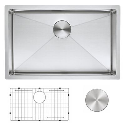 Zuhn Modena 30-Inch Undermount Kitchen Sink, Single Bowl 16 Gauge T304 18/10 Stainless Steel, Brushed Finish, Sound Guard, 30 x 18 x 10 in