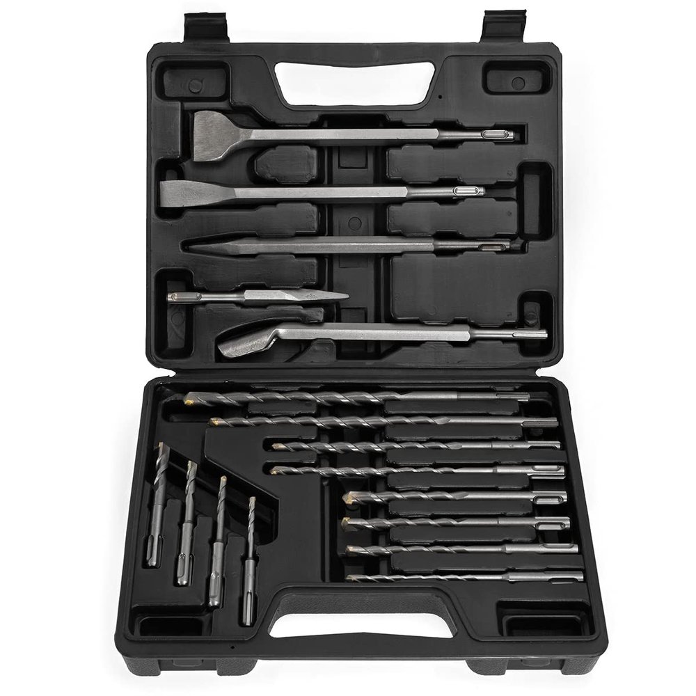 XtremepowerUS 17 Pc Drill Bits Chisel SDS Plus Rotary Hammer Bits Concrete Rotary Hammer Drill Groove Set SDS Plus Case
