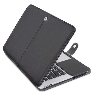 MOSISO Compatible with MacBook Air 13 inch Case A1369 A1466 Older Version 2010-2017 Release, PU Leather Case Portfolio Protective Stand Cover Sleeve, Black
