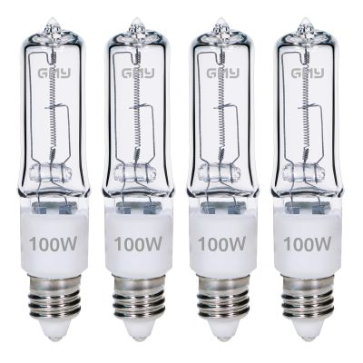 GMY JDE11 120V 100W T4 JDE11 Bulb, Mini Candelabra Base E11 Bulb, 1600lm 2800K Clear Dimmable 100 watt Halogen Light Bulbs for Ceiling fan light bulbs Replace E11 Led Bulb - 4Pack