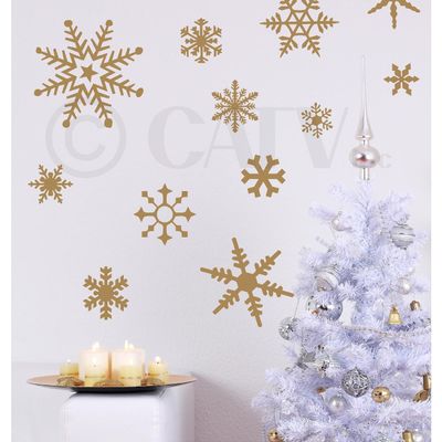 Large Snowflakes Set of 12 Wall Saying Vinyl Lettering Decal Home Decor Art Quote Sticker (Gold)