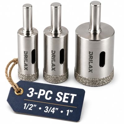 Drilax 3-Pc Diamond Hole Saw Kit 1/2, 3/4 & 1 Inch for RO Faucets