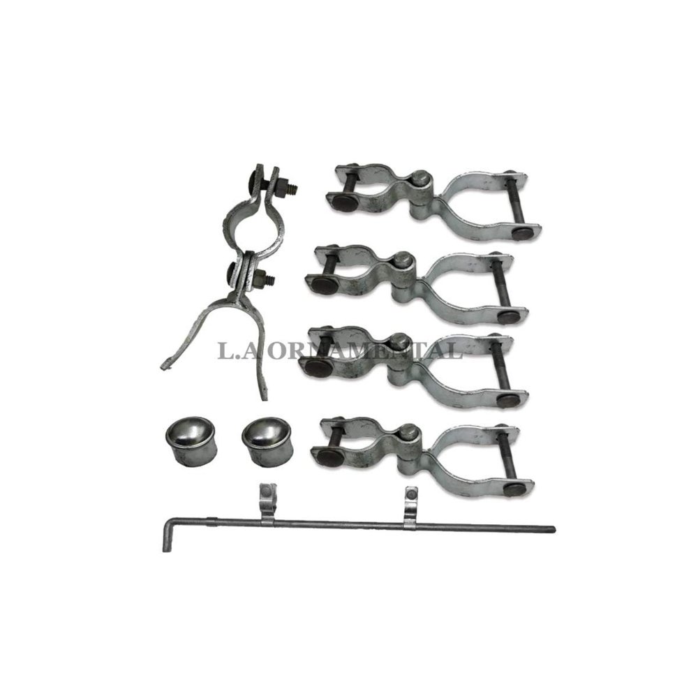 Weldon Chainlink Driveway Gate Hardware Double Door Hinge Kit Drop Bar Complete Kit - Galvanized Finish - Metal Material - Contemporary, Industrial Style