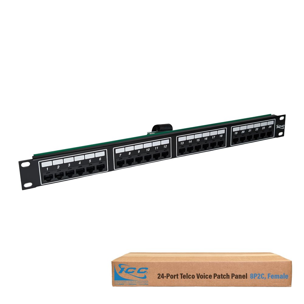 ICC 24-Port Voice Patch Panel, 8P2C Female Amphenol, 1U 19-Inch Rackmount