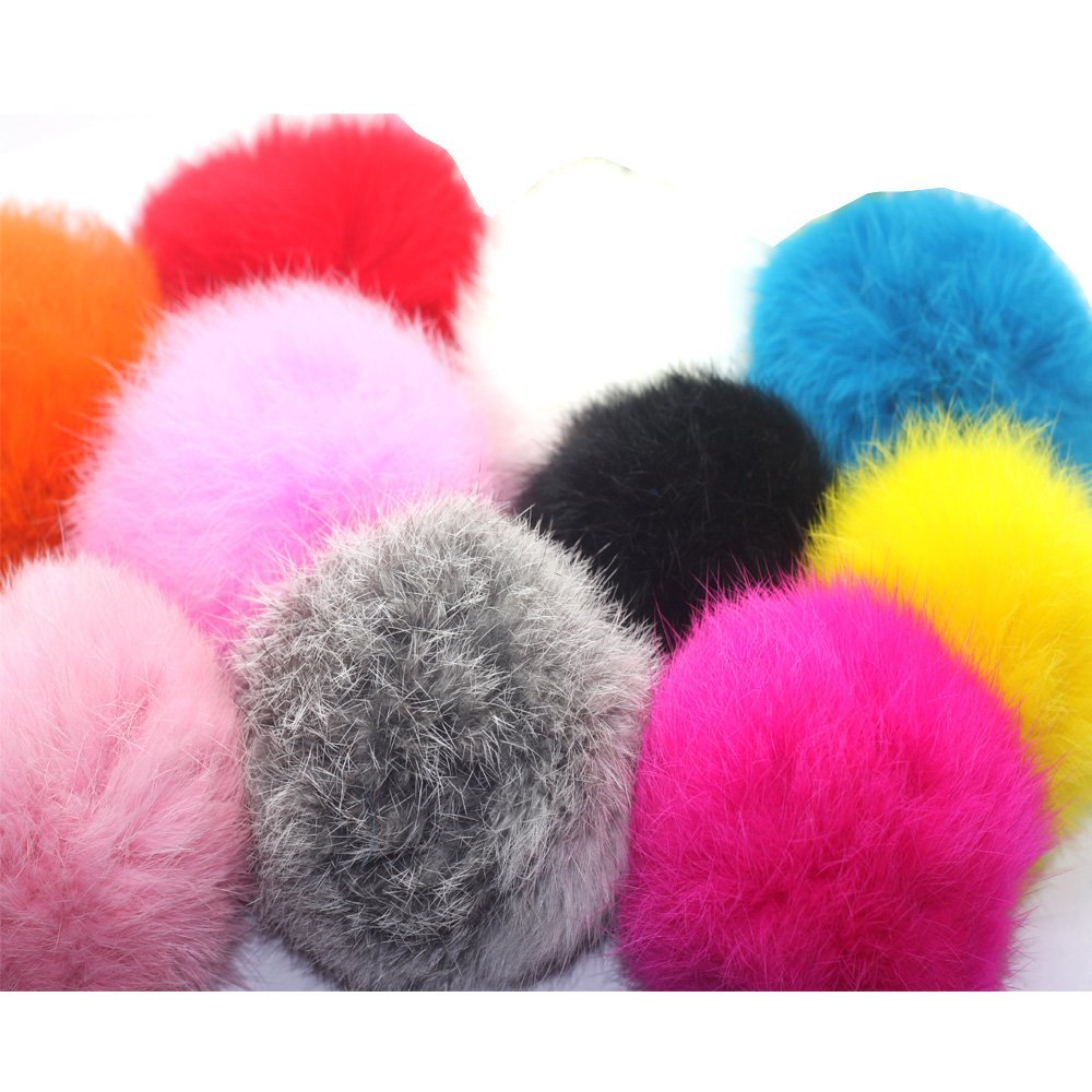 Pamir Tong 10pcs 8cm DIY Genuine Rabbit Fur Pompom ball Furry Ball for Mobile Phone Tag, Handbag Charm, Use for Keychain and Other Jewelry Making
