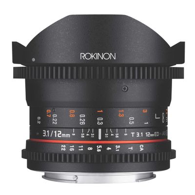 Rokinon Cine DS 12mm T3.1 Ultra Wide Cine Fisheye Lens for Nikon DSLR Cameras - Full Frame Compatible