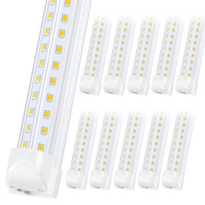 Singteam 8Ft LED Shop Light Fixture, 90W Integrated LED Tube Light,10000LM, 6500K, Clear Cover,High Output,Double Row V Shape 270 Degree LED Lighting for Garage Warehouse Workshop Basement (10Pack)