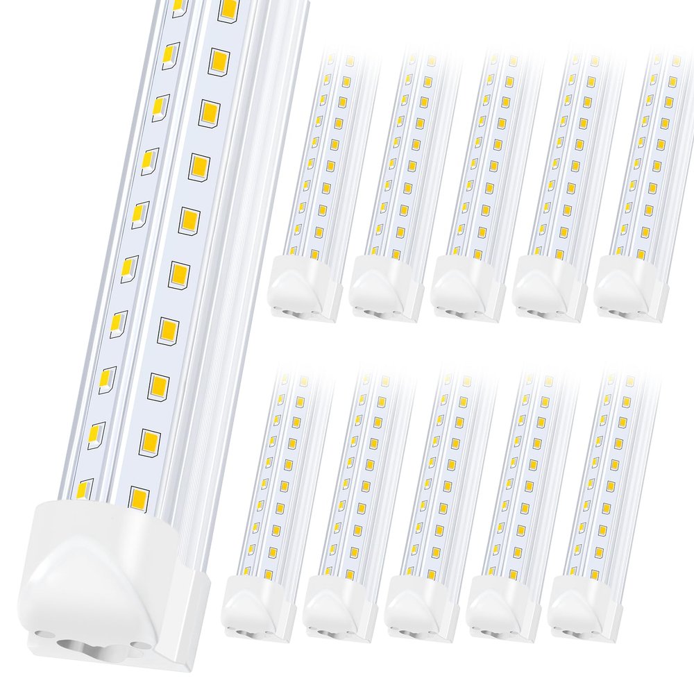 Singteam 8Ft LED Shop Light Fixture, 90W Integrated LED Tube Light,10000LM, 6500K, Clear Cover,High Output,Double Row V Shape 270 Degree LED Lighting for Garage Warehouse Workshop Basement (10Pack)