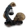 Resin Outdoor Figurine Lights Hh39829 Sinister Skull Holding Led Solar Lantern Outdoor Decoration 10.5 X 12.5 X 6 Inches Black view 3
