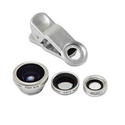 LEIQI LQ-001 3 in 1 Universal Clip Lens (0.67X Wide Angle, Macro, Fish Eye) for Mobile Phone/iPad/Notebook PC - Silver