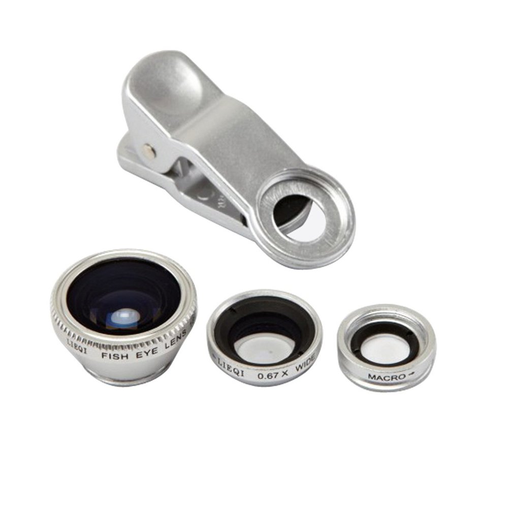 LEIQI LQ-001 3 in 1 Universal Clip Lens (0.67X Wide Angle, Macro, Fish Eye) for Mobile Phone/iPad/Notebook PC - Silver
