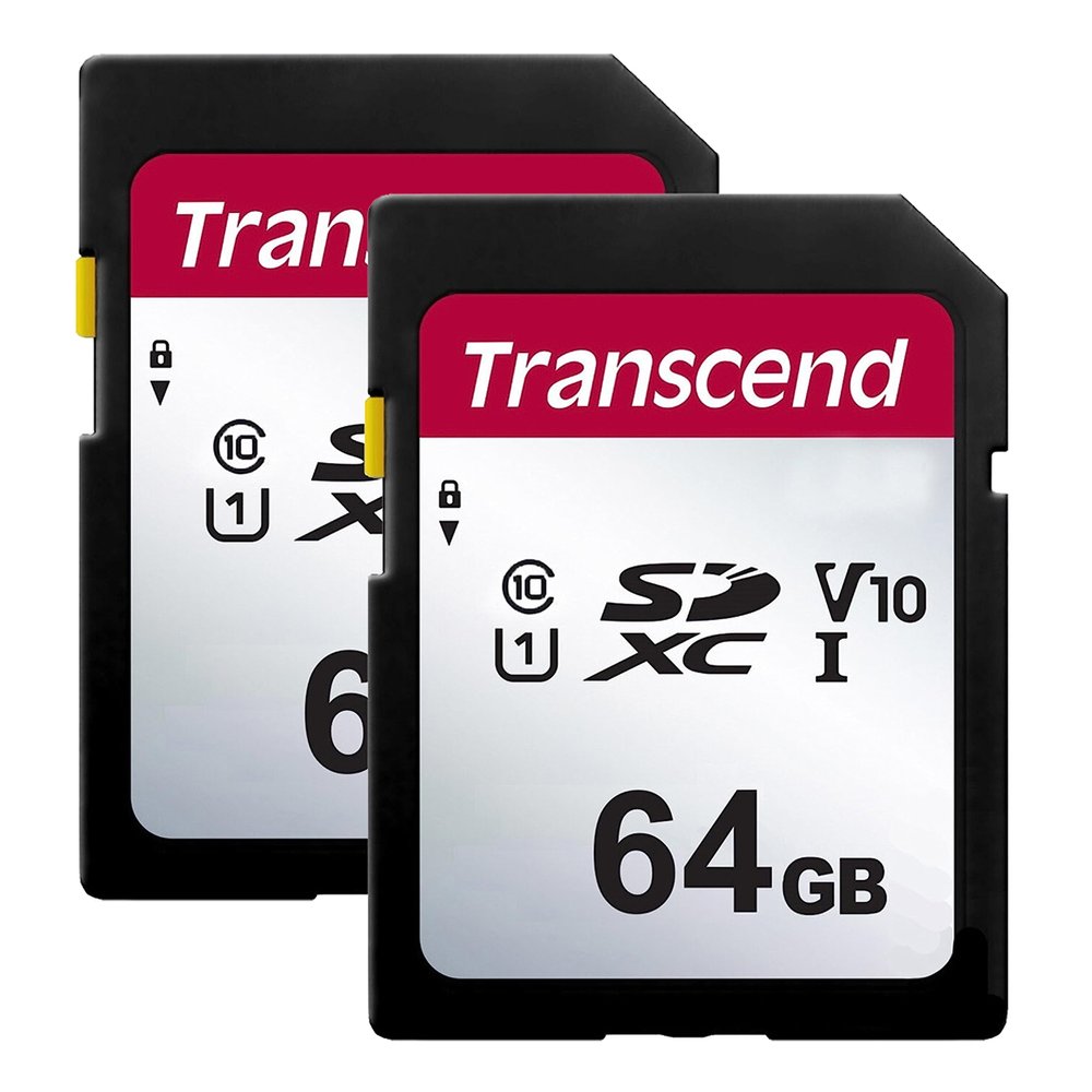 Transcend 64GB Secure Digital SDXC UHS-I Memory Card, Compatible with Olympus Pen E-PL6 Digital Camera - Class 10, U1, 100MB/s, 300 Series - Pack of 2