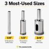 Drilax Diamond Drill Bit Set (3 Pc: 1/4", 1/2", 3/4") for Ceramic, Porcelain Tile & Glass | Diamond Hole Saw for Granite, Bottle Drilling & Pot Drain Holes Fits Standard Drills view 2