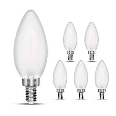 carryBC Dimmable LED Candelabra Bulb Warm White, 2700k 40W Equivalent E12 Base LED Candle Bulbs, C35 Frosted Glass Torpedo Shape Bullet Top, 360 Degrees Beam Angle, Pack of 6 