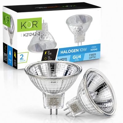KOR MR11 10W 12V Halogen Reflector Light Bulbs, GU4 Bi-Pin, 2-Pack