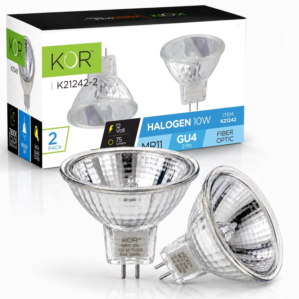 KOR MR11 10W 12V Halogen Reflector Light Bulbs, GU4 Bi-Pin, 2-Pack