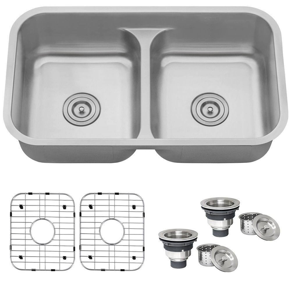 Ruvati 32-in 16-Gauge 50/50 Undermount Double Bowl Sink - RVM4350