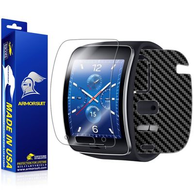 ArmorSuit MilitaryShield Samsung Gear S Smartwatch Screen Protector + Black Carbon Fiber Full Body Skin Protector/Front Anti-Bubble Ultra HD Extreme Clarity & Touch Responsive Shield