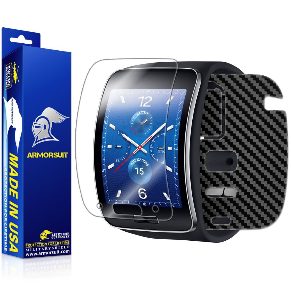 ArmorSuit MilitaryShield Samsung Gear S Smartwatch Screen Protector + Black Carbon Fiber Full Body Skin Protector/Front Anti-Bubble Ultra HD Extreme Clarity & Touch Responsive Shield