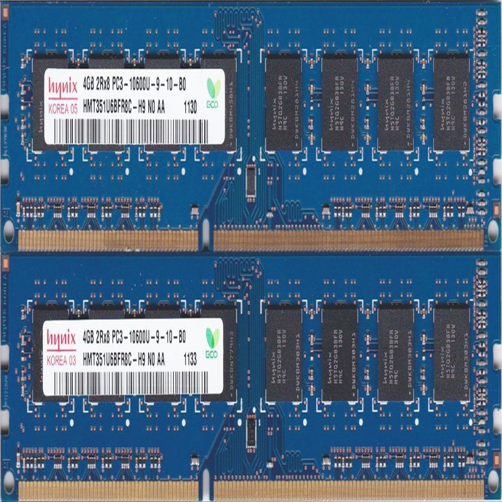 8GB kit, (2 x 4GB) 240-pin DIMM, DDR3 PC3-10600U,Dual Rank, Non ECC ram Memory Module by Hynix (HMT351U6CFR8C-H9)