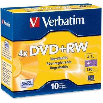 Verbatim VER94839 - DVD+RW 4.7GB 4X with Branded Surface - 10pk Jewel Case - 120 Min Recording Capacity