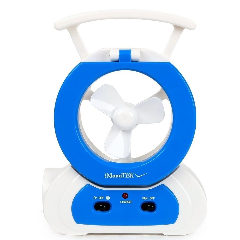 iMounTEK Mini Portable Cooling Rechargeable Electric Powered Small Quiet Desktop Table Fan W/ 22 LED Desk Lamp/Light & Powerful LED Flashlight (Blue)