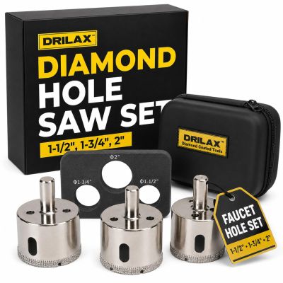 Drilax 3-Pc Diamond Hole Saw Set 1-1/2 to 2 Inch for Granite Countertops
