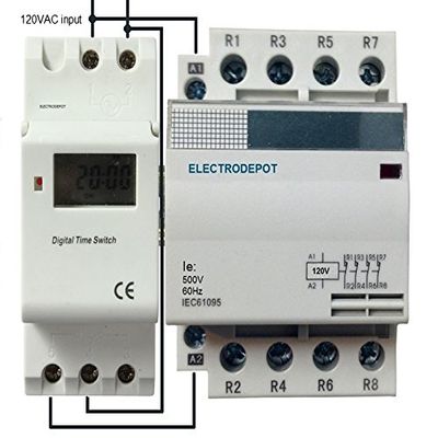 Electrodepot 7 Day 24 Hours Timer. 4 Pole, N/O 60 Amps AC-1, Control 120VAC, Components in DIN Rail
