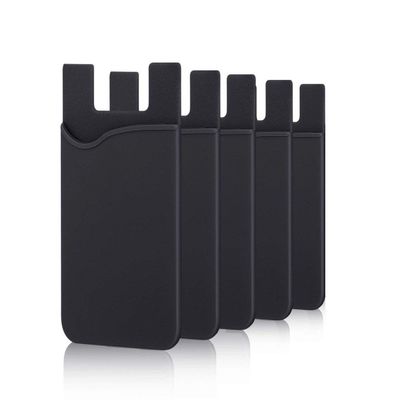 Cell Phone Card Holder for Back of Phone Case. Silicone Stick On Pocket Wallet for iPhone, Android & Other Flat Surfaces (Black 5 Pack)