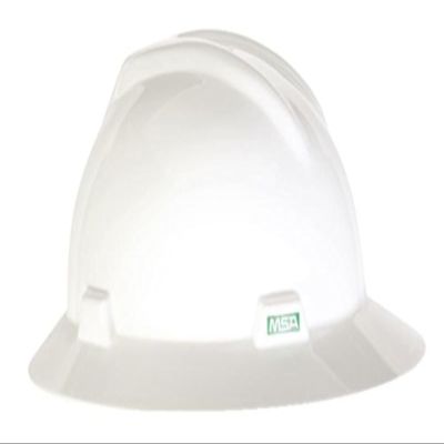 MSA 10058321 V-Gard Full-Brim Hard Hat With 1-Touch Suspension | Polyethylene Shell, Superior Impact Protection, Self Adjusting Crown Straps - Standard Size in White
