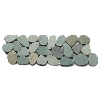 CNK Tile Sliced Sea Green Pebble Tile Border - 4" x 12" Handcrafted Natural Stone Mosaic for Bathroom Kitchen Shower Backsplash & Pool - Durable Water-Resistant, Grout-Free Installation - Pack of 1