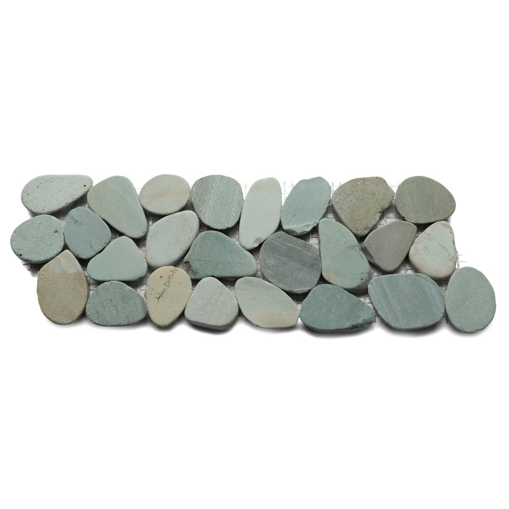 CNK Tile Sliced Sea Green Pebble Tile Border - 4" x 12" Handcrafted Natural Stone Mosaic for Bathroom Kitchen Shower Backsplash & Pool - Durable Water-Resistant, Grout-Free Installation - Pack of 1