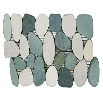 CNK Tile Sliced Sea Green & White Pebble Tile Border - 4" x 12" Unpolished Natural Stone for Kitchen Backsplash Bathroom Walls Floors Showers & Outdoor Use - Durable Easy Installation - Pack of 1