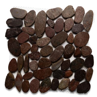 CNK Tile Red Earthy Look Pebble Tile - 12" x 12" Polished Natural Stone for Bathroom Kitchen Backsplash Accent Walls and Outdoor Flooring - Durable Slip-Resistant Easy Installation - Pack of 1