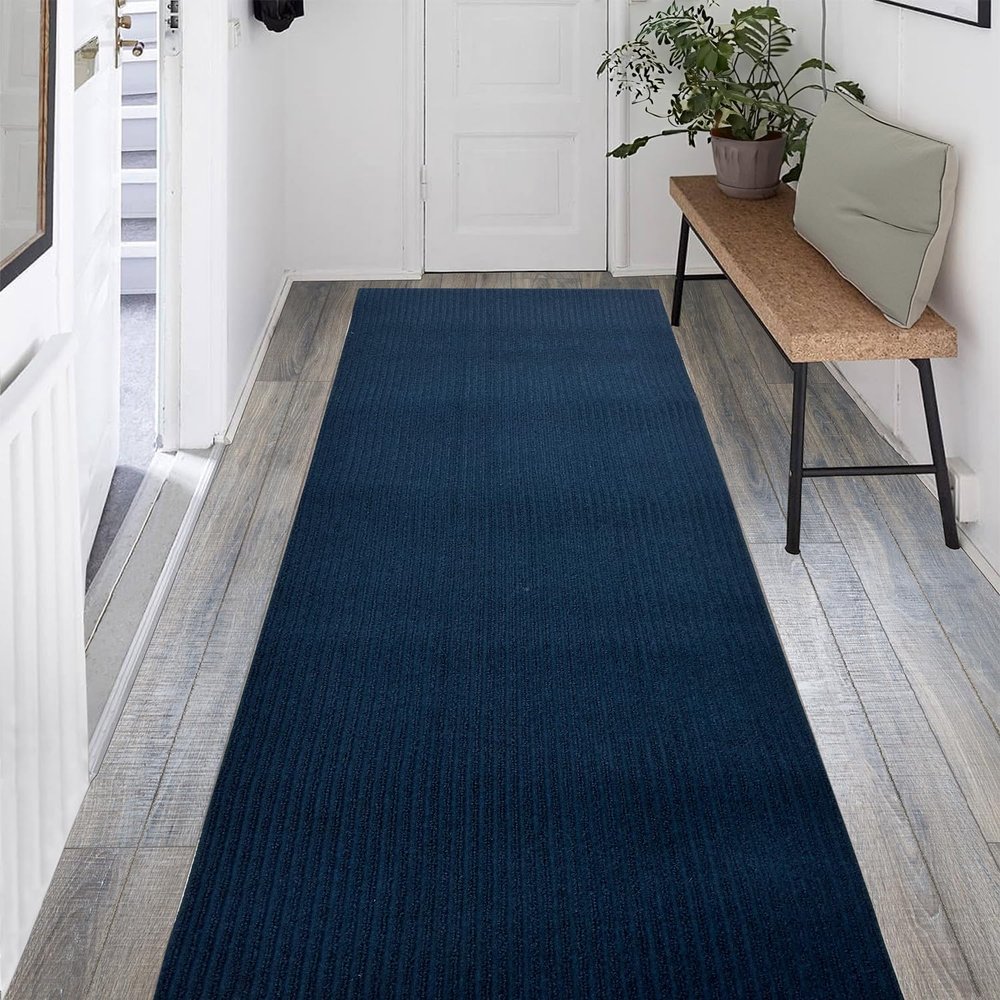 RugStylesOnline Tough Collection Custom Size Roll Runner Blue 27 in or 36 in Wide x Your Length Choice Slip Resistant Rubber Back Area Rugs and Runners (Blue, 36 in x 10 ft)