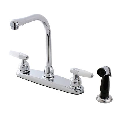 Kingston Brass FB751 7-Inch in Spout Reach Americana 8-Inch Centerset Kitchen Faucet with White Sprayer, Polished Chrome