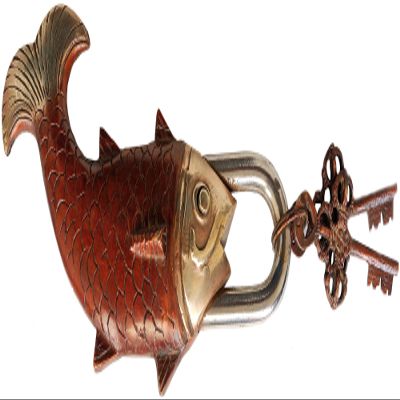 Auspicious Fish Lock with Vajra Keys - Brass and Iron