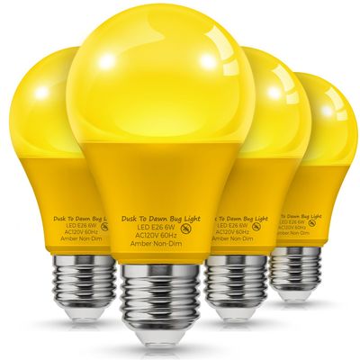 L LOHAS LED 40W Equivalent A19 Amber Porch Light Bulbs, 6W Dusk to Dawn