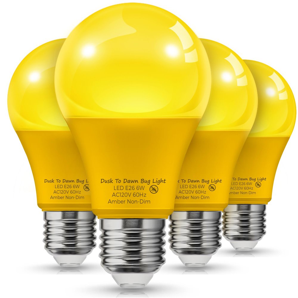 L LOHAS LED 40W Equivalent A19 Amber Porch Light Bulbs, 6W Dusk to Dawn