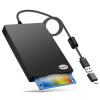 Floppy Disk Reader, 3.5 inch 1.44mb External USB Type A/C Floppy Disk Drive for PC, Laptop and Desktop Compatible with Windows 11/10/8/7/2000/XP, Not Compatible With Mac and Chrome, Black view 1