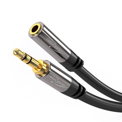 KabelDirekt 25ft Headphone Extension Lead Cable, 3.5mm connectors (aux Audio Cable, Male Jack Plug/Female Jack, Practically Break-Proof Metal casing, Perfect for Headphones, Black)