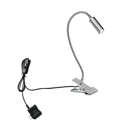 LUMINTURS(TM 3W LED Clamp Clip Lamp with Plug ON/Off Button Office Study Room Bedroom Book Light Gooseneck Flexible Pipe