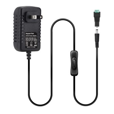 AspenTek DC 12V Power Supply Adapter with On Off Switch for LED Lights