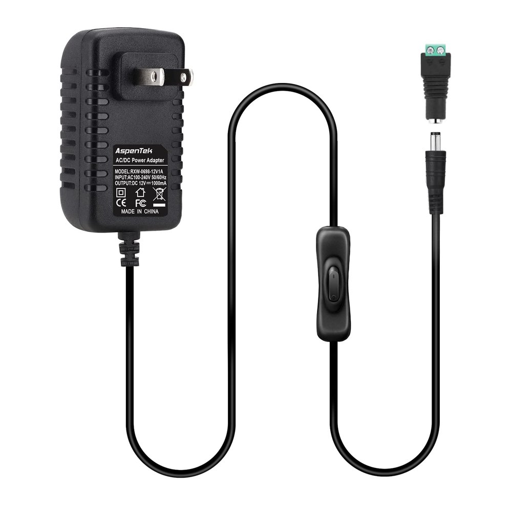 AspenTek DC 12V Power Supply Adapter with On Off Switch for LED Lights