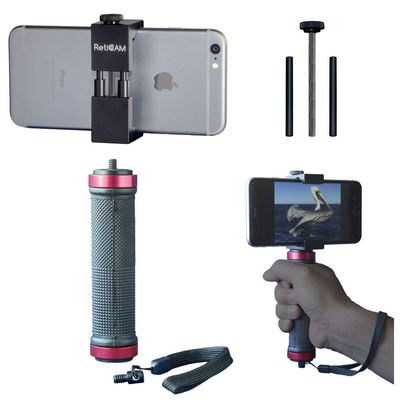 RETICAM Smartphone Tripod Mount with Hand Grip - All Metal Heavy-Duty Hand Held Stabilizer and Tripod Mount for Smart Phones and Cameras - HG30, Aluminum, Red