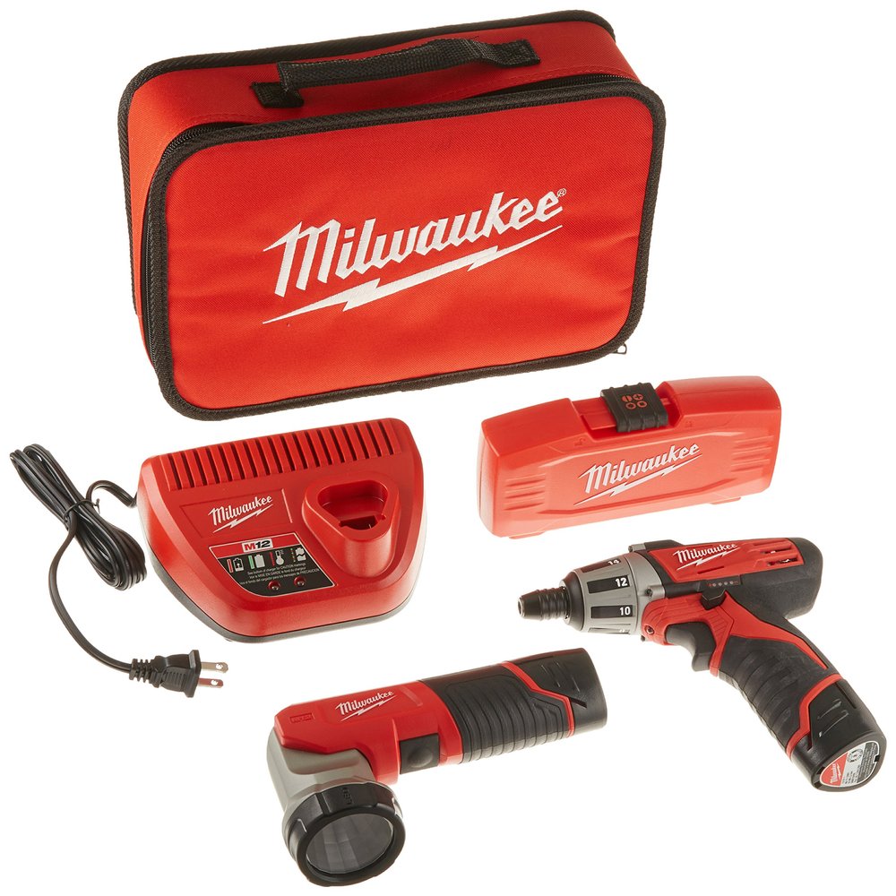 MILWAUKEE ELEC TOOL 2482-22 M12 12V Cordless Lithium-Ion 2 Tool Combo Kit with Bit Set