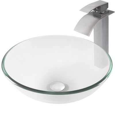 Novatto BONIFICARE Glass Vessel Bathroom Sink Set, Brushed Nickel